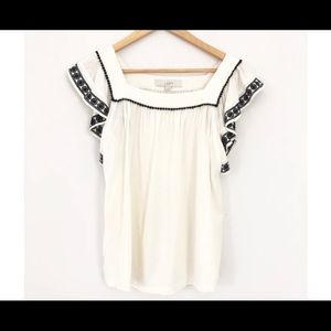 Loft Cream/Black Embroidered Flutter Sleeve